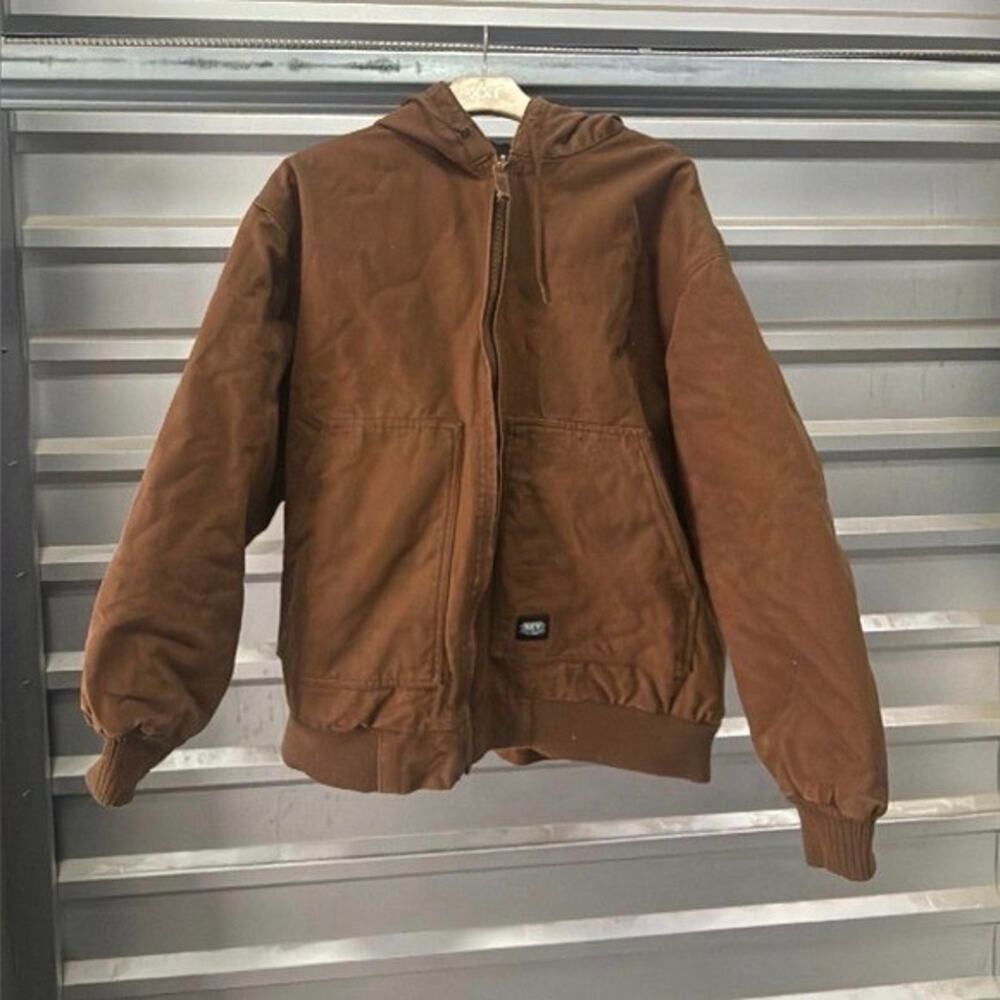 Key Insulated Duck Work Jacket Brown Hooded Full Zip Canvas Men’s 2XL